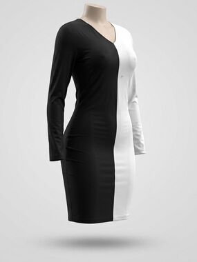Colorblock Black and White Long-Sleeve Bodycon Dress